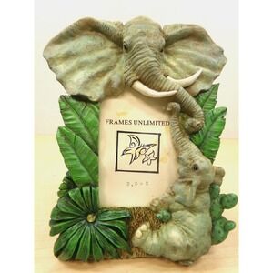 Vintage CBK Ltd 1999 3.5" x 5" 3D Resin Picture Frame with‎ Elephants